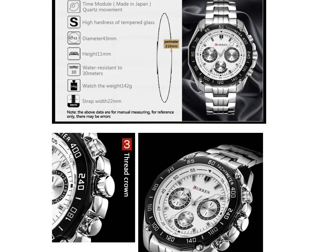 Men's Stainless Steel Watch with Three Eyes