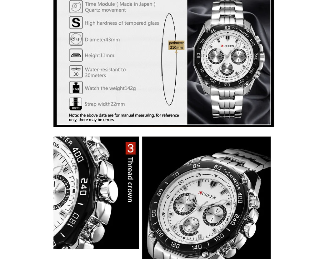 Men's Stainless Steel Watch with Three Eyes